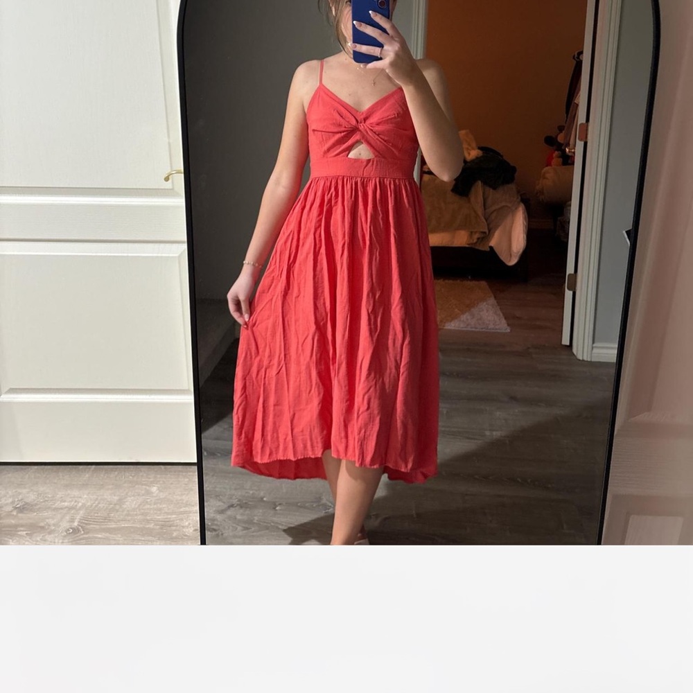 Nine West Coral Twist-Front Cutout High-Low Midi Dress | Size S - Picture 1 of 6